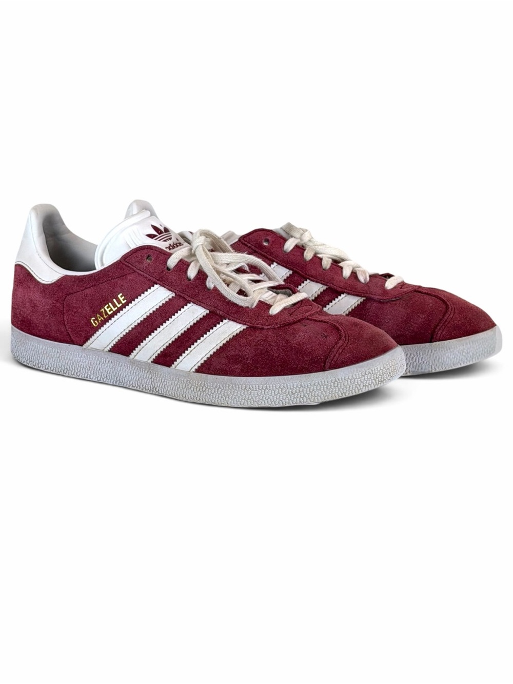 Adidas Gazelle Low Suede Sneakers Collegiate Burgundy Cloud White Gold Metallic